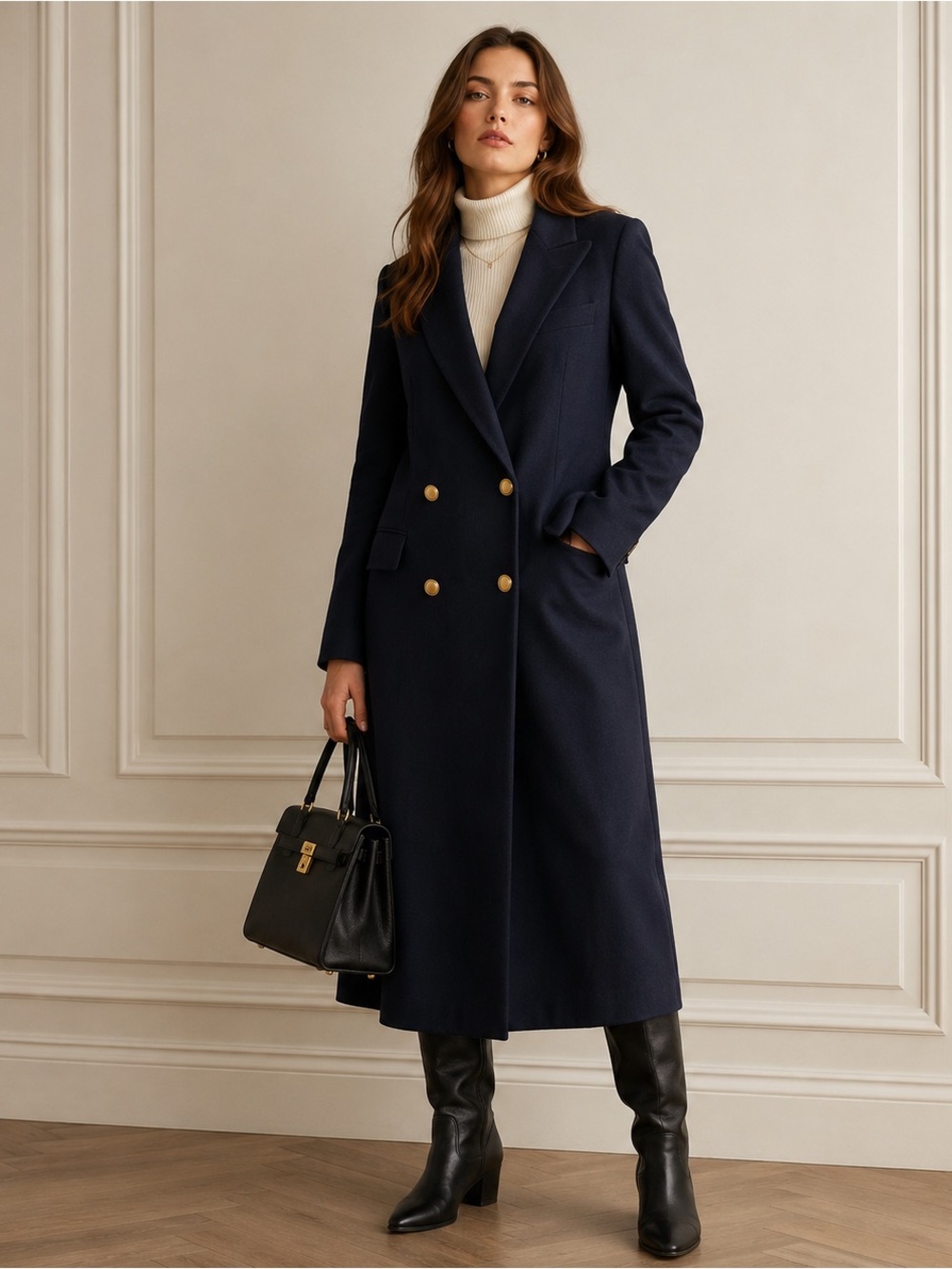 VTG Louis Feraud Paris Wool Coat 40 US 8 Navy West Germany Gold Button 1980s